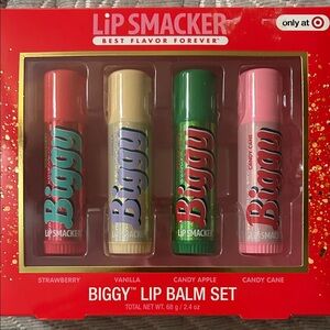 Lip Smacker Biggy Lip Balm Set - Strawberry, Vanilla, Candy Apple, Candy Cane